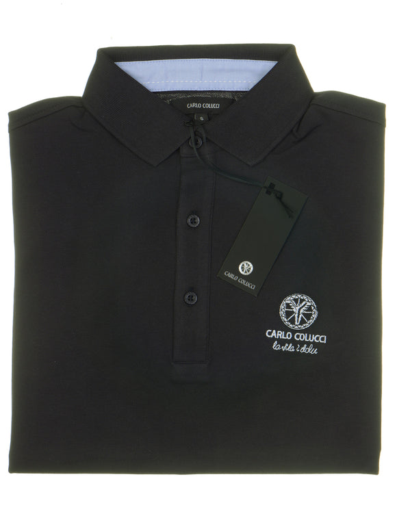 Carlo Colucci Poloshirt, 100% Baumwolle-piqué, schwarz